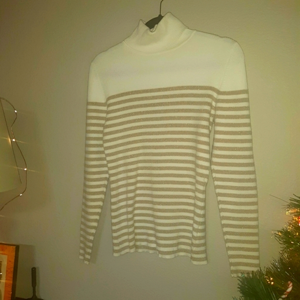 Liz Claiborne Turtleneck Sweater Tan & White Medium
